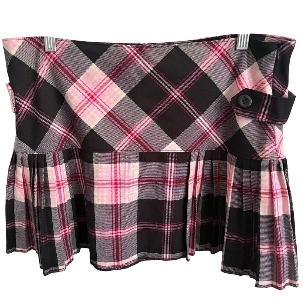 Vintage Y2K No Boundaries Pleated Plaid Mini Skirt 13 Juniors Black Pink Gray
